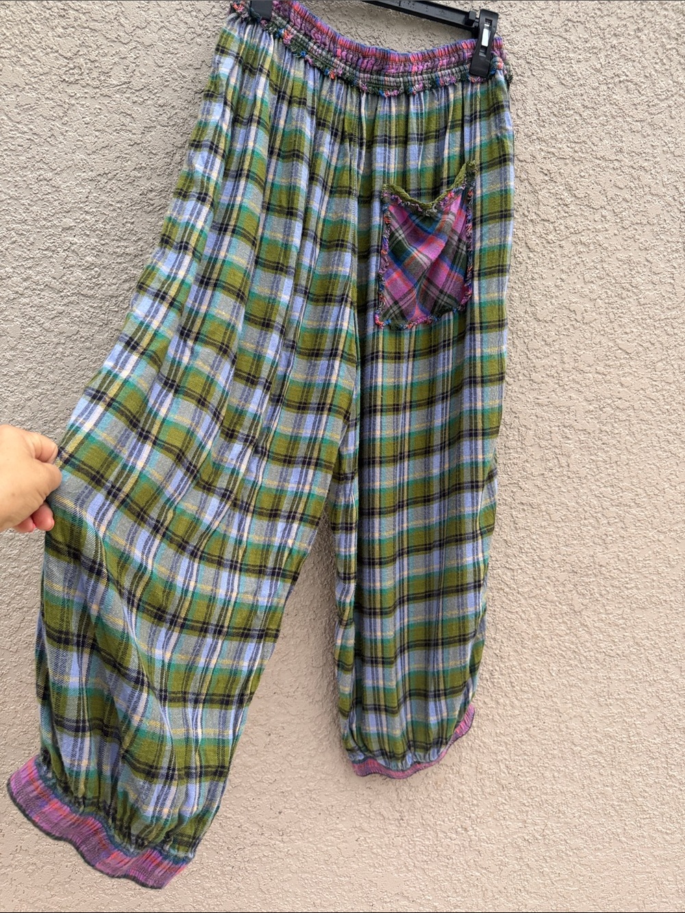 Wide Leg Plaid Lounge Pants - Green Plaid - Picture 3 of 10